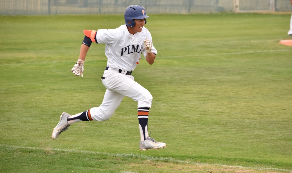 Freshman Enrique Porchas (Kofa HS) went 4 for 5 with an RBI and a run scored in the second game but the Aztecs could not keep up with Phoenix College's offense as they fell 9-0 and 13-5. The Aztecs are now 20-28 overall and 10-26 in ACCAC conference play. Photo by Ben Carbajal