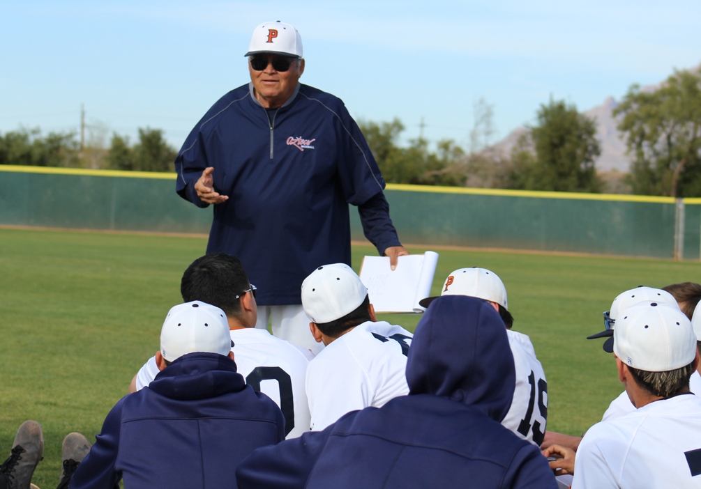 Pima baseball coach Rich Alday stepped down after returning to the Aztecs for one season. He coached at Pima for 17 years from 1974-1989 and earned his 500th career victory on Jan. 30. He finished with a record of 517-251. Ken Jacome will take over the program starting this fall. Photo by Ben Carbajal