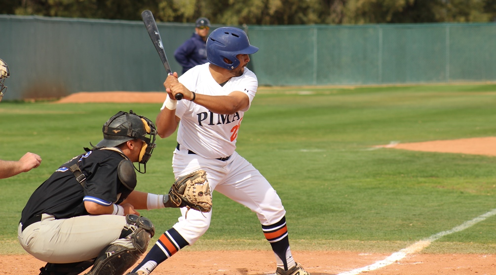 Sophomore Logan Klunder hit a solo home run in the first game and went 2 for 4 but the Aztecs dropped their doubleheader to Arizona Western College. The Aztecs are 16-24 overall and 8-22 in ACCAC conference play. Photo by Ben Carbajal