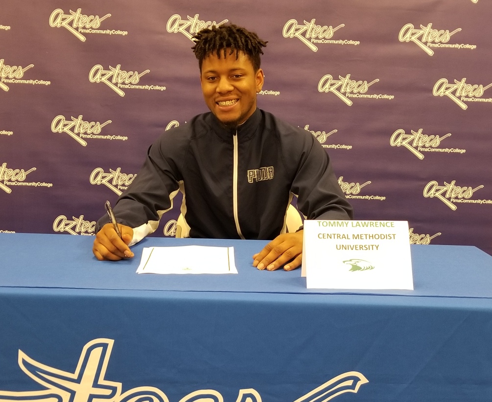 Defensive back Tommy Lawrence (Mountain View HS) signed his letter of intent to play at Central Methodist University, an NAIA school in Fayette, MO. He was named All-ACCAC Honorable Mention last season for the Aztecs. Photo by Raymond Suarez