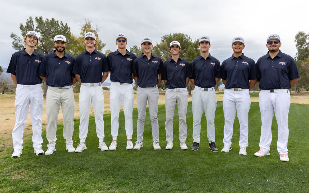 The Aztecs Men's Golf team sits in second place after the first two round of the Region I Championships at the Ocotillo Golf Club in Chandler. Caysen Wright (far left) is in second place and is 3-strokes behind the leader with a 143 (74-69). competition continues on Wednesday and Thursday. Photo by Stephanie van Latum