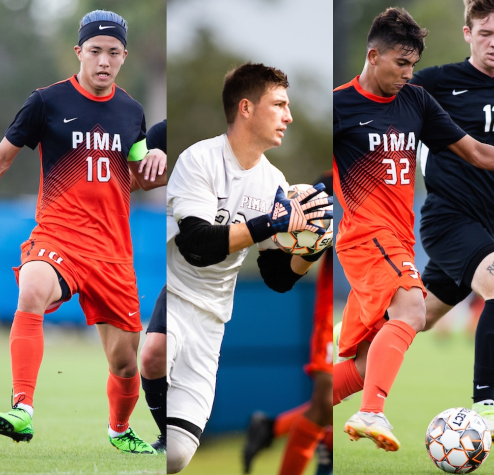 Sophomore Hugo Kametani and freshman Nils Roth were named first team 2018 United Soccer Coaches Junior College Division I All-Americans. Freshman Ricky Gordillo was selected to the second team. All three along with sophomore Kaskile Zawadi were named All-West Region. Photos by James Gilbert