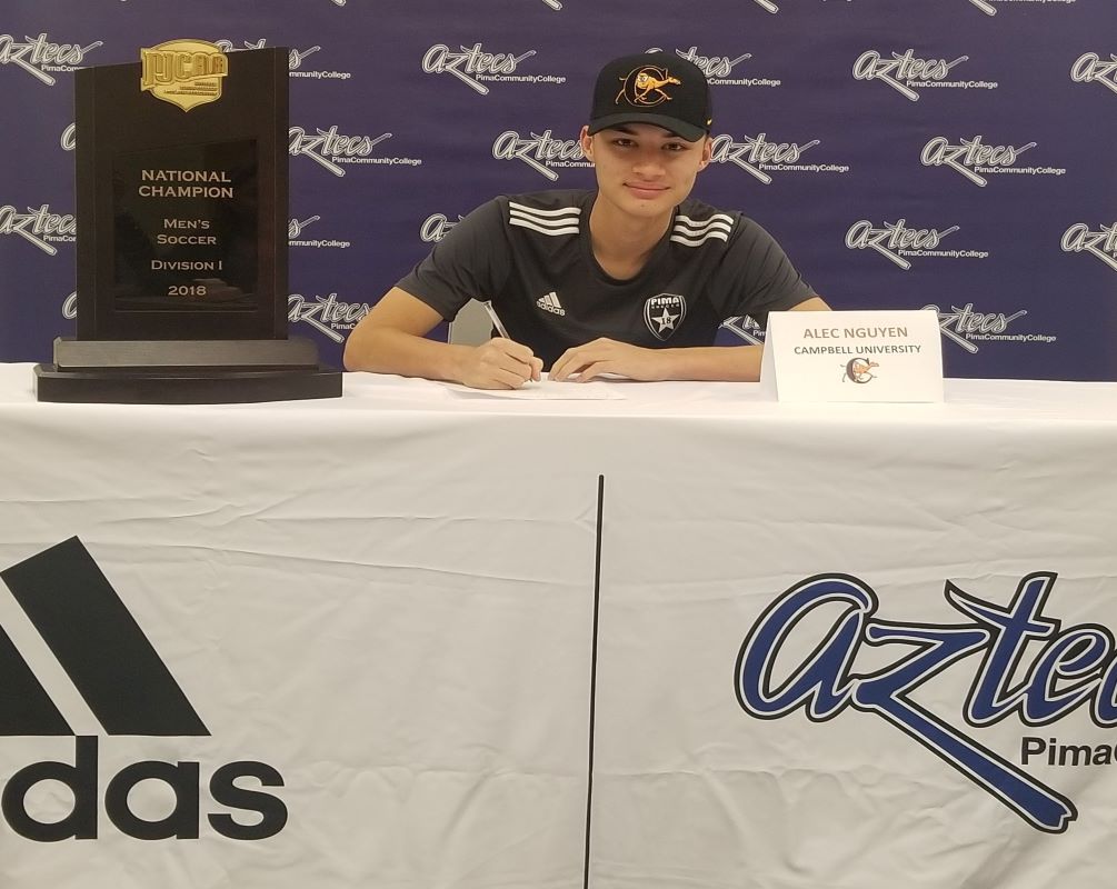 Sophomore midfielder Alec Nguyen (Sahuaro HS) signed his national letter of intent to Campbell University, an NCAA Division I private university in Buies Creek, NC. Nguyen was part of the 2018 NJCAA Division I National Championship team. Photo by Raymond Suarez