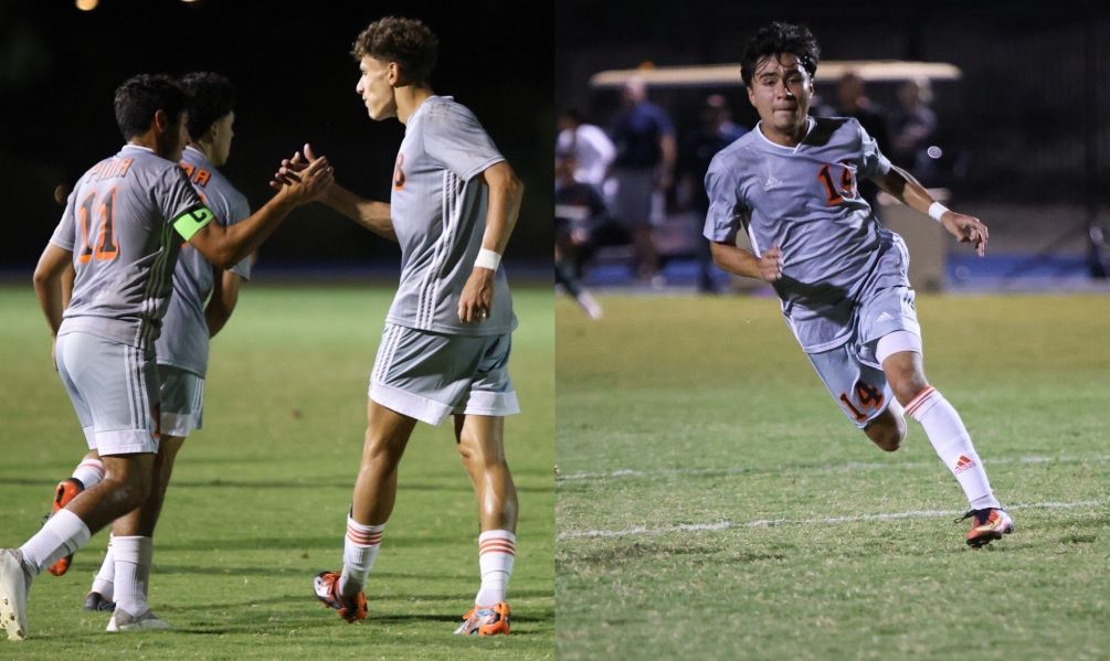 Freshman Brandon Sanchez (Canyon del Oro HS) scored on a penalty kick and fellow freshman Missael Montilla (Tucson Magnet HS) added to the first half lead as the No. 5 ranked Aztecs beat Scottsdale community College 2-0 to earn their fourth shutout win of the season. The Aztecs are 5-1 overall and 2-1 in ACCAC conference play. Photos by Stephanie van Latum