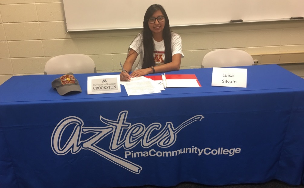 Pima softball starting pitcher Luisa Silvain (Cholla HS) signed her letter of intent to the University of Minnesota Crookston, an NCAA Division II school in Crookston, MN. Photo courtesy of Armando Quiroz.