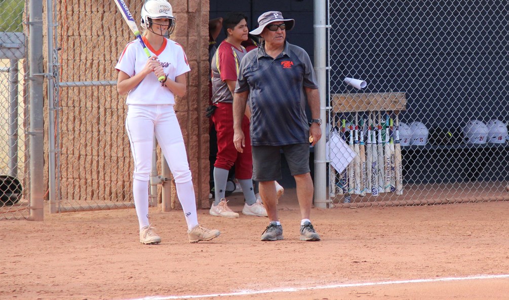 Pima softball coach Armando Quiroz earned his 500th career win at Pima on Saturday after the Aztecs won the first game 1-0 at Chandler-Gilbert Community College. The Aztecs took the second game 17-14 in nine innings. Pima improved to 35-17 overall and 26-16 in ACCAC conference play. Photo by Kyle McDaniels/AztecPress