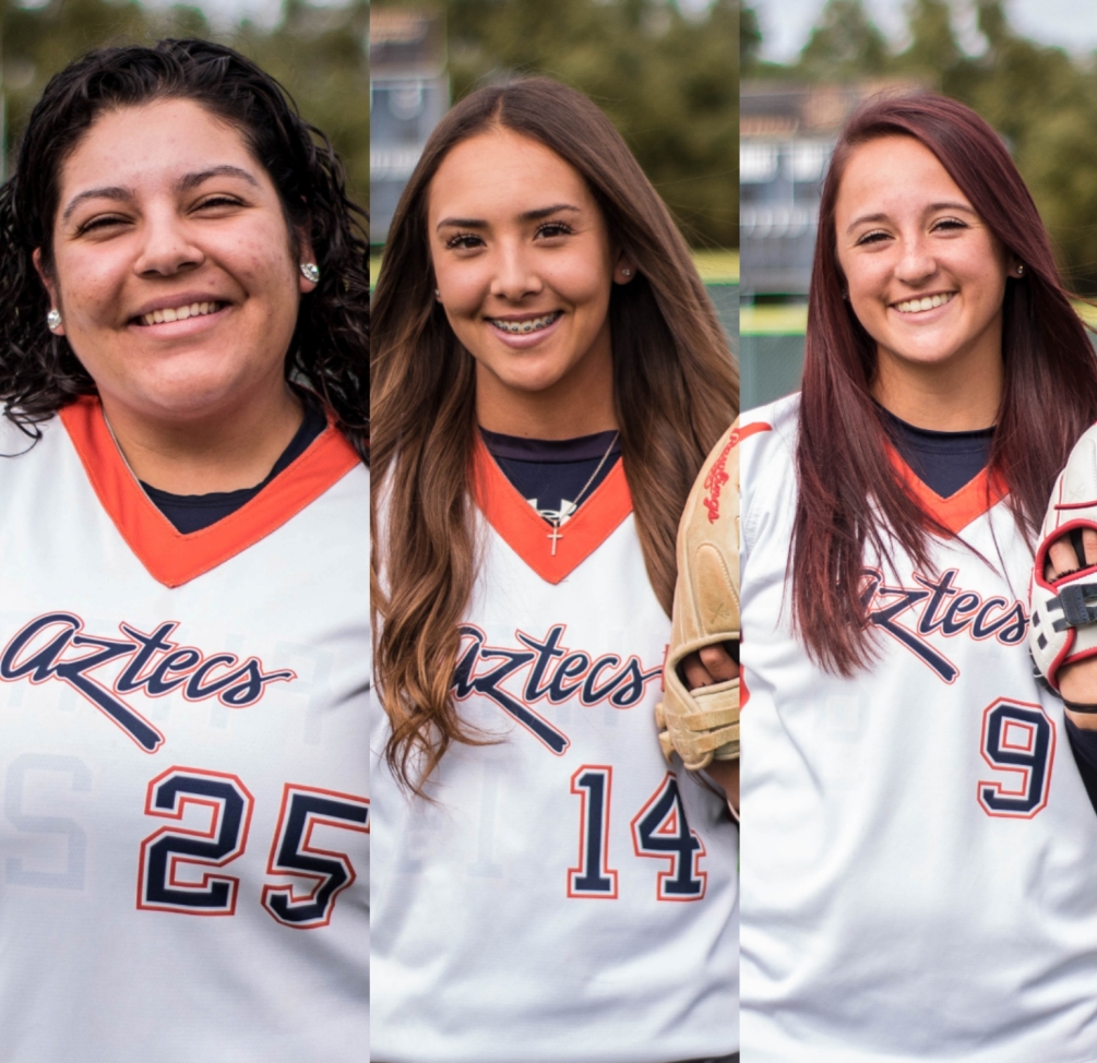 Sophomore outfielder Maria Vanezza Caldera (Tucson HS), freshman Bianca Castillo (Rio Rico HS) and sophomore Alese Casper were selected to the All-ACCAC conference teams on Monday. Caldera was named to the second team while Castillo and Casper were tabbed for the third team. Photos by Danielle Main.