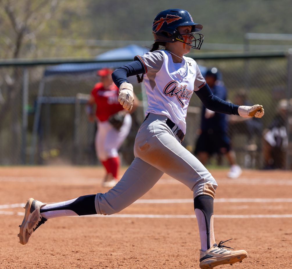 Freshman Natalya Rivera (Sunnyside HS) finished the day going 3 for 5 with two RBIs and a run scored but the Aztecs softball team dropped their fourth straight as they were swept at Eastern Arizona College falling 8-0 and 7-6. The Aztecs are now 35-12 overall and 22-6 in ACCAC conference play. They're back at Aztec Field on Tuesday against Yavapai College. Photo by Gilbert Alcaraz