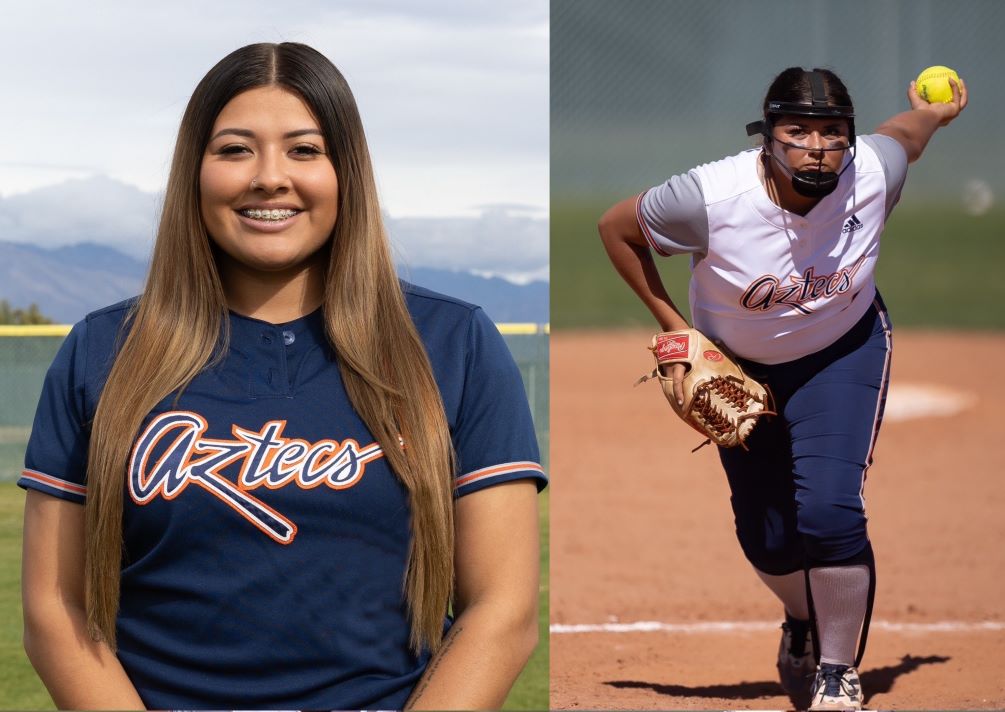 Freshman LHP Jazmyne Waddell (San Manuel HS) earned her second nod as ACCAC Division I Pitcher of the Week as she threw 12 innings last week, giving up four earned runs with three strikeouts. She gave up one earned run in a run rule win over Arizona Western College. She has pitched 48.0 innings with a 3.65 ERA. Photos by Stephanie van Latum