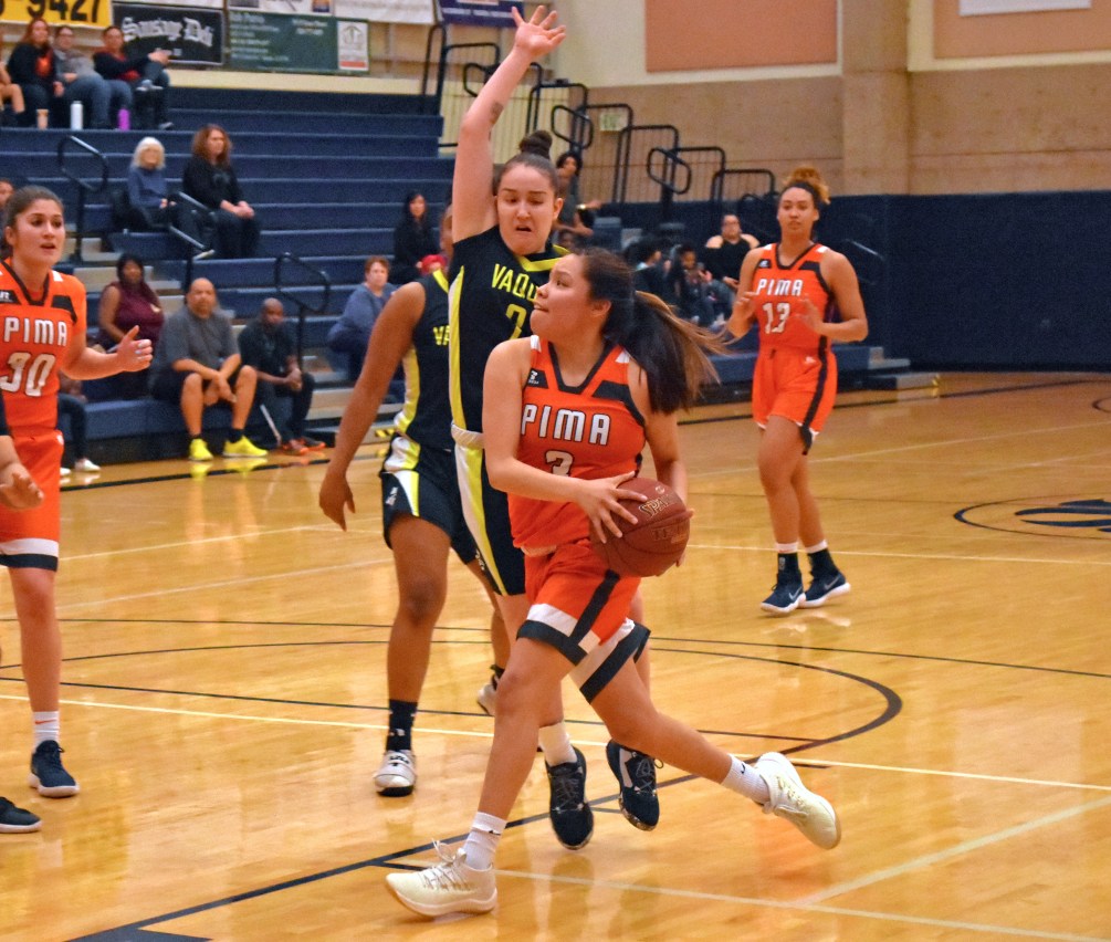 Freshman Jacqulynn Nakai (Coconino HS) was named ACCAC Division II Player of the Year on Wednesday. She was also selected first team All-ACCAC and first team All-Region I, Division II. She averaged 17.6 points, 6.7 assists and 4.9 rebounds per game. Sophomore Christin Ortega (Flowing Wells HS) and Izzy Spruit (Mesquite HS) were named All-Conference and All-Region. Photo by Ben Carbajal