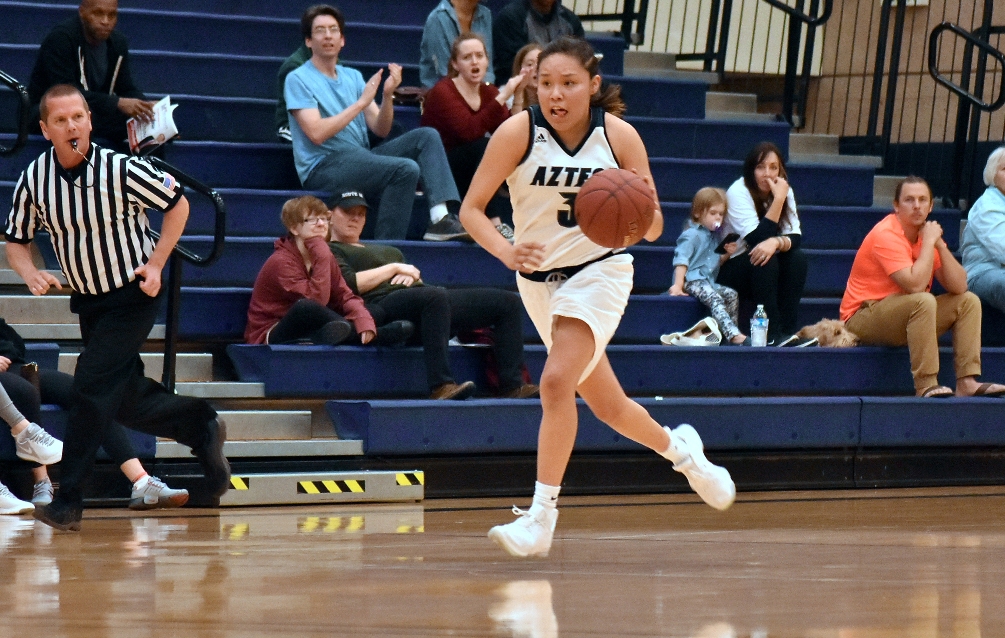 Freshman Jacqulynn Nakai (Coconino HS) made Pima women's basketball program history by becoming the first player to be named a Women's Basketball Coaches' Association All-American. Photo by Ben Carbajal