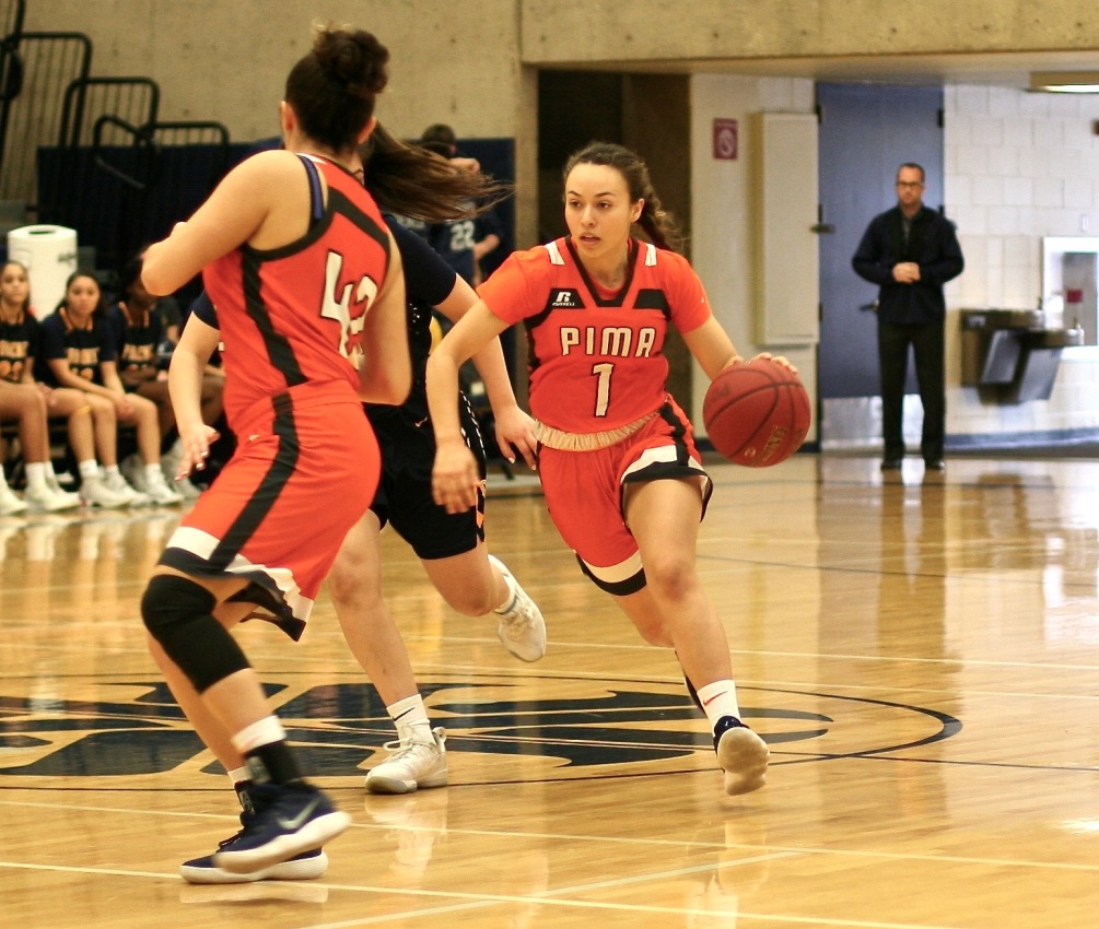Freshman RyLeigh Long scored 14 points to go along with four rebounds, four steals and three assists off the bench as the Aztecs advanced to the NJCAA Region I, Division II championship after beating Glendale Community College 99-59. The Aztecs are 23-8 overall. Photo by Stephanie Van Latum