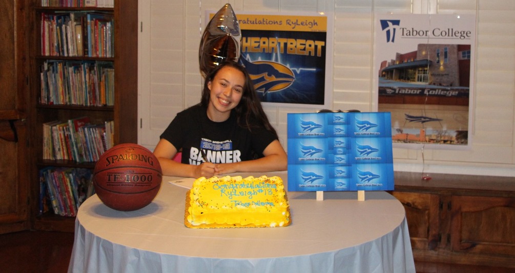 Women's basketball guard RyLeigh Long signed her letter of intent to play at Tabor College, an NAIA four-year private Christian liberal arts college in Hillsboro, KS. Long played in all 68 games in her two years at Pima. Photo courtesy of Leigh Ann Long