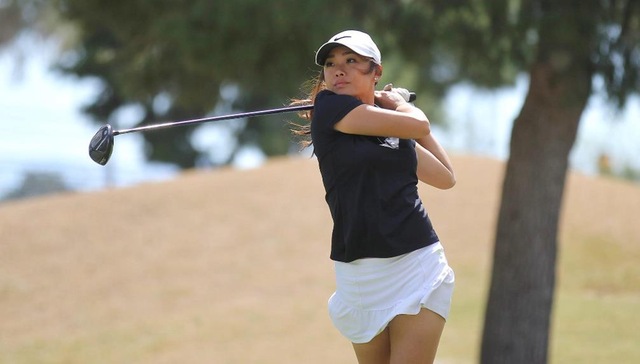 Sophomore Desiree Hong is in the top 10 after the first round of the NJCAA Championship. She shot a six-over par 77 and is six shots off the leader. Photo by Rick Price.