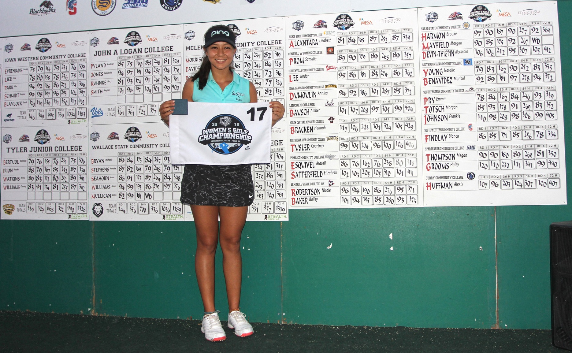 Sophomore Araceli Esquivel (Salpointe Catholic HS) was named NJCAA All-American Honorable Mention after she finished tied for 17th in the final individual standings. She shot a 318 (86-76-76-80) at the Longbow Golf Club. Photo by Rick Price