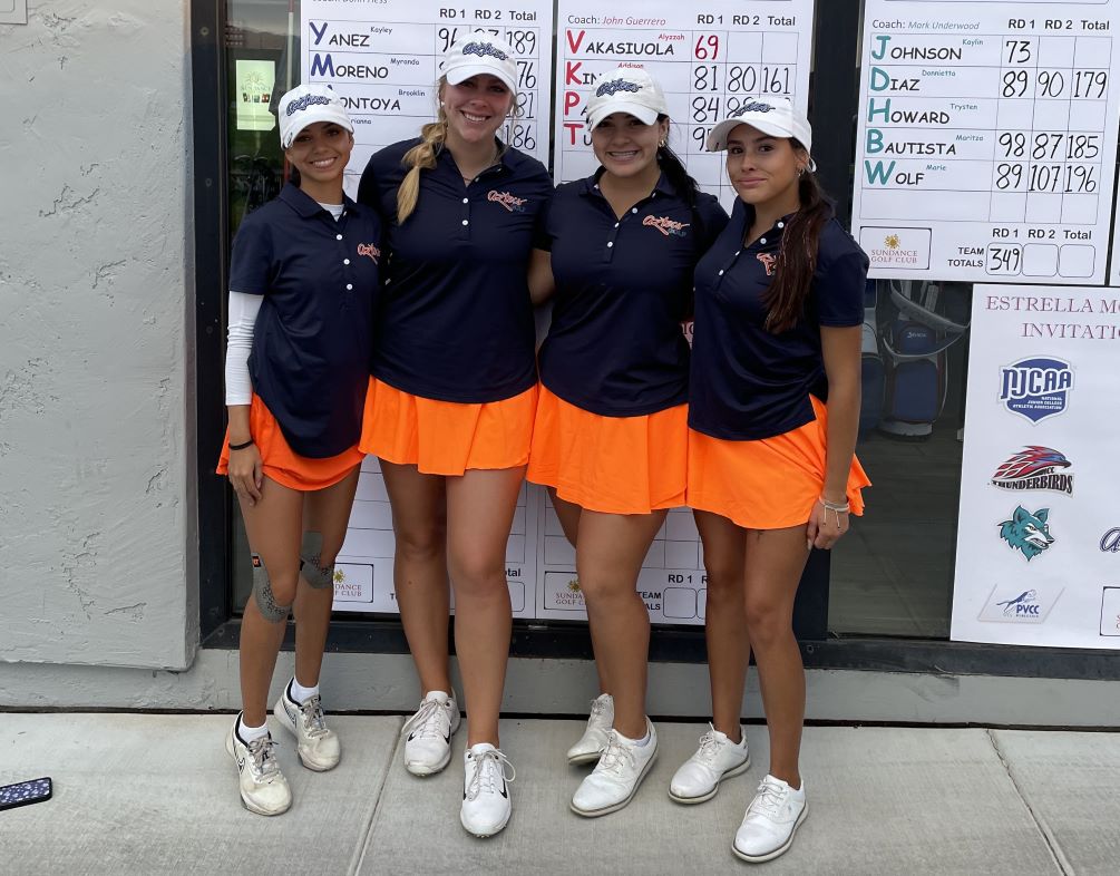The Aztecs Women's Golf team took third place at the Estrella Mountain CC Invitational with a score of 732 (360-372). Sophomore Myranda Moreno (Tucson Magnet HS) finished in eighth place in the individual standings with a two-day total of 176 (84-92). Photo courtesy of Chris Hubbard