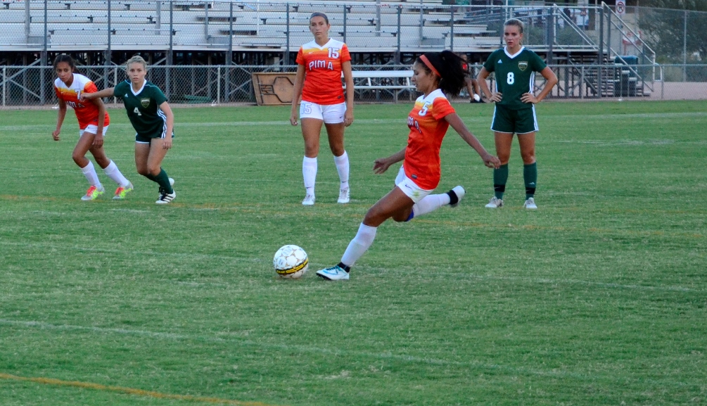 Sophomore Alexis Hernandez was named ACCAC Player of the Week on Monday for the second time. She scored three goals including the game-winner in overtime against GateWay Community College. Photo by Ben Carbajal