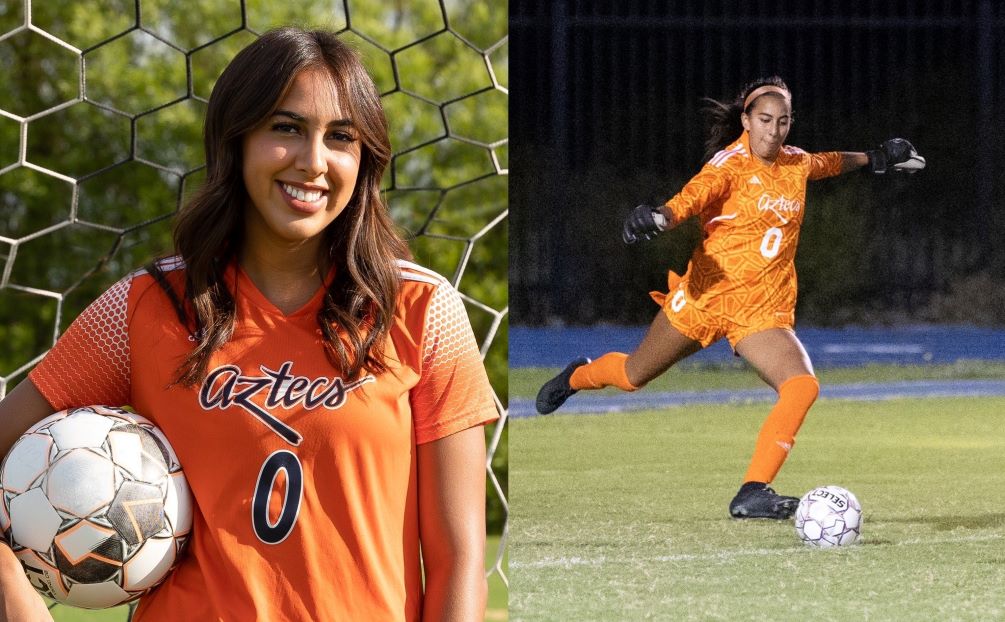 Sophomore angelina Amparano (Salpointe Catholic HS) earned her second straight nod as ACCAC Division II Goalkeeper of the Week. She had 13 saves in 163 minutes played as Pima beat Paradise Valley Community College and Cochise College. Photos by Stephanie van Latum
