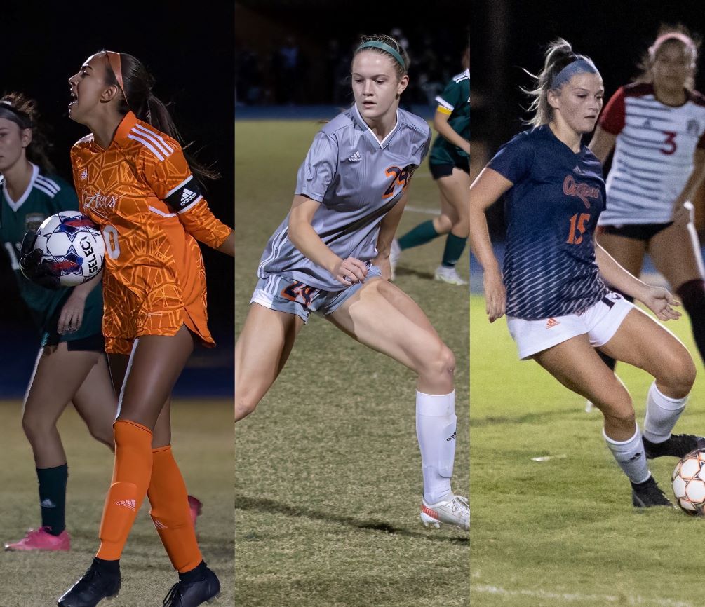 Aztecs women's soccer players Angelina Amparano (Salpointe Catholic HS), Bri Gerhart (Tanque Verde HS) and Delaney Buntin (Cienega HS) were named NJCAA Division II All-Americans on Monday. The Aztecs have produced four NJCAA All-Americans in the last two years. Photos by Stephanie van Latum