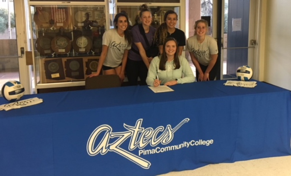 Emily Robinson, a 5-10 opposite hitter, signed her letter of intent to play for the Aztecs volleyball team starting in the fall. She was second team AIA All REgion and First team All Southern Arizona. She has 267 kills and 279 digs in her senior season. Photo courtesy of Dan Bithell