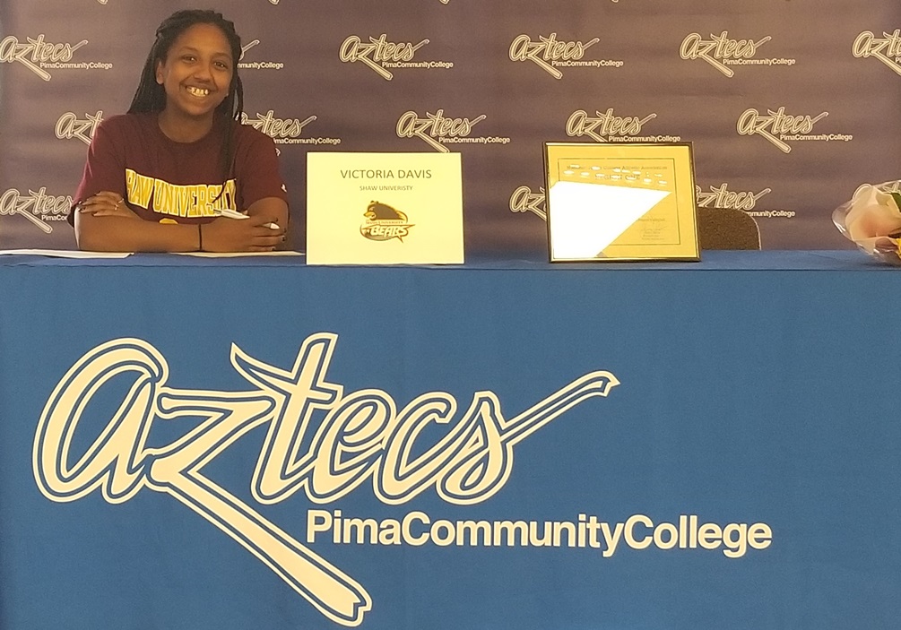 Sophomore outside hitter Victoria Davis (Sahuaro HS) signed her national letter of intent to Shaw University, an NCAA Division II school in Raleigh, North Carolina. Davis was selected All-Conference and All-Region this season. Photo by Raymond Suarez