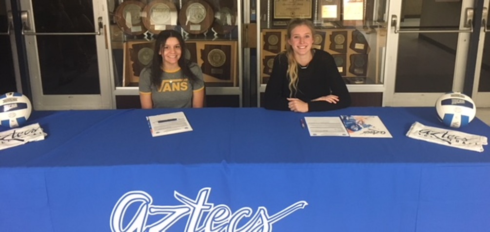 Anie Pena (Sabino HS) and Kendall Deeter (Mountain View HS) signed their letters of intent to play for the Aztecs starting next fall. Both were All-Southern Arizona All-Stars on allsportstucson.com. Photo courtesy of Dan Bithell.