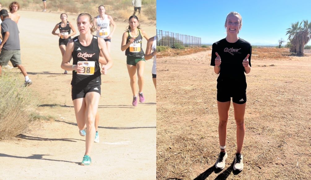 Freshman Reatta Danhof (Ironwood Ridge HS) earned second team All-ACCAC conference after she took 15th place at the ACCAC Championships. She finished the 5K (3.1-mile) race with a time of 20:56.0. The Aztecs took fourth place in the final team standings with 106 points. Photos by Raymond Suarez