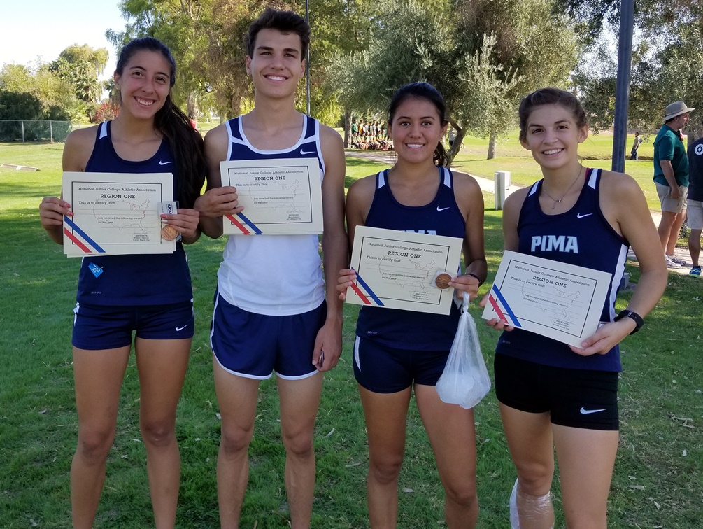 Four Pima cross country runners earned All-Region honors at the Region I Championships on Saturday (left to right): Sionna Johnson took four place (first team All-Region), Morgan Risch took ninth place (second team All-Region), Cindy Corrales took 14th place (third team All-Region) and Katherine Bruno finished in second place (first team All-Region). Photo by Raymond Suarez