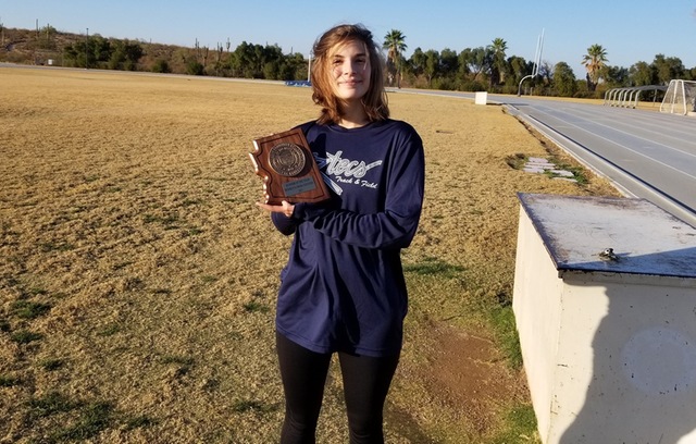 Freshman Katherine Bruno (Canyon del Oro HS) was named ACCAC Runner of the Year. She won the ACCAC Championship race in Sept. and earned second place at the Region I Championships. Photo by Raymond Suarez