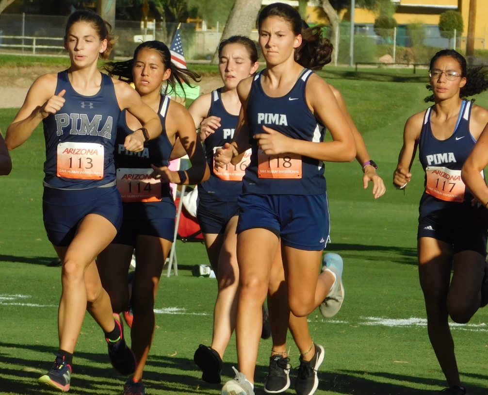 The Aztecs women's cross country team took third place with 90 points beating out Mesa Community College (96) at the Dave Murray Invitational. Sophomore Katherine Bruno (Canyon del Oro HS) took seventh place out of 45 runners with a time of 15:06.2. Photo by Raymond Suarez