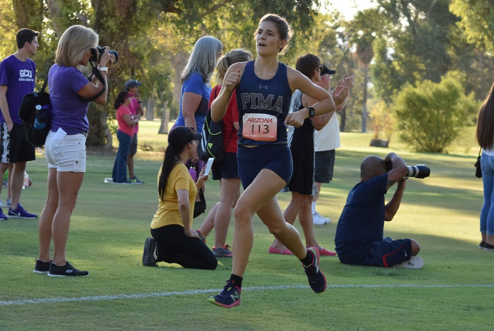 Sophomore Katherine Bruno (Canyon del Oro HS) won her third straight race at the Mt. SAC CC Invitational. She beat out 92 other competitors with a time of 18:13. Photo by Ben Carbajal