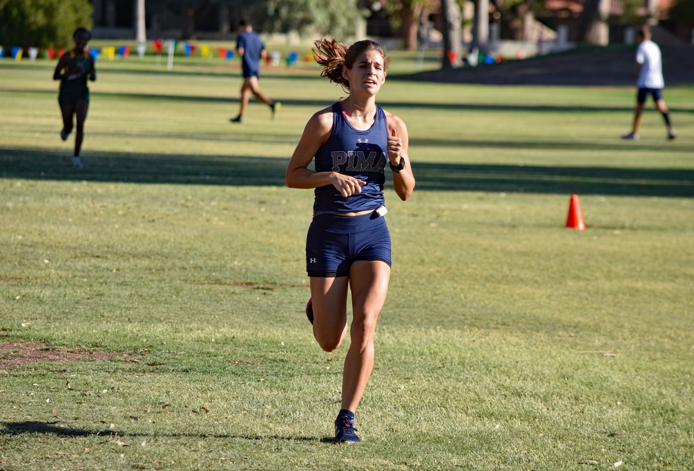 Sophomore Katherine Bruno (Canyon del Oro HS) was named NJCAA Division I National Athlete of the Week on Monday. She is the only Pima cross country student-athlete to receive this honor in two straight seasons. She won the women's 5K race at the Mesa CC Thunderbird Classic on Saturday. Photo by Ben Carbajal