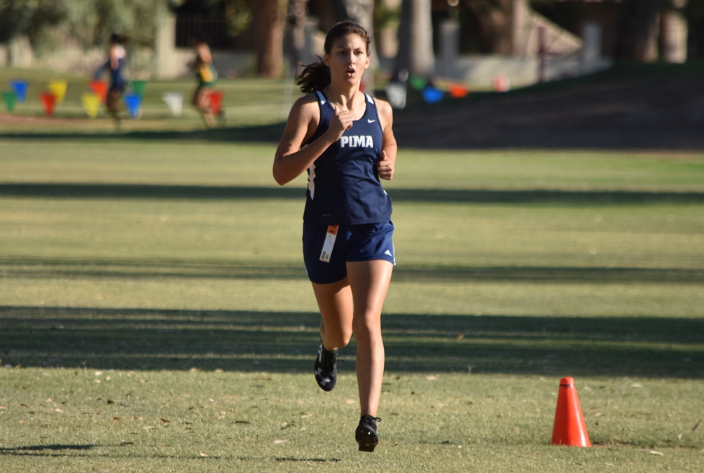 Freshman Mary Siml produced her best placement finish of the season as she took third place out of 63 competitors at the Mesa CC Thunderbird Classic with a time of 19:16.0. Photo by Ben Carbajal