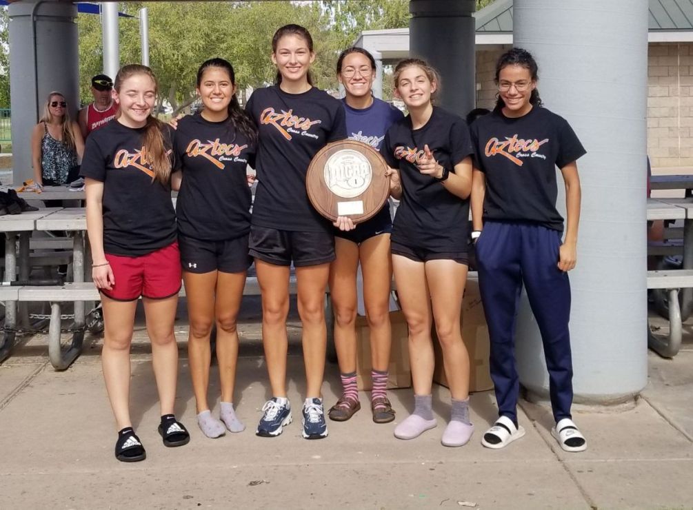 The Aztecs women's cross country team took second place at the NJCAA Region I Championships on Monday at Freestone Park in Gilbert, AZ. The women's team had three runners named All-Region I. Photo by Greg Wenneborg.