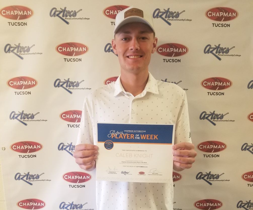 Aztecs men's golf sophomore Caleb Knight was named Chapman Automotive Aztecs Player of the Week for the week of September 6-12. He has volunteered at First Tee and TUSD's Stuff The Bus. Photo by Raymond Suarez