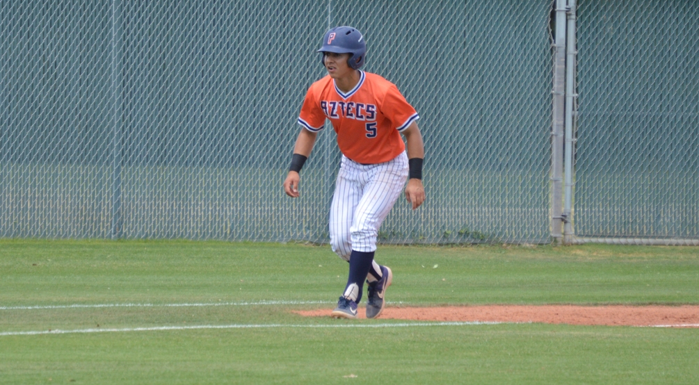 Sophomore Richard Ware drove in four runs in the first game after going 2 for 3 with two runs scored as the Aztecs baseball team split with No. 8 Cochise College on Saturday at the West Campus. The Aztecs are now 35-15 overall and 21-12 in ACCAC conference play. Photo by Gabe Mendoza
