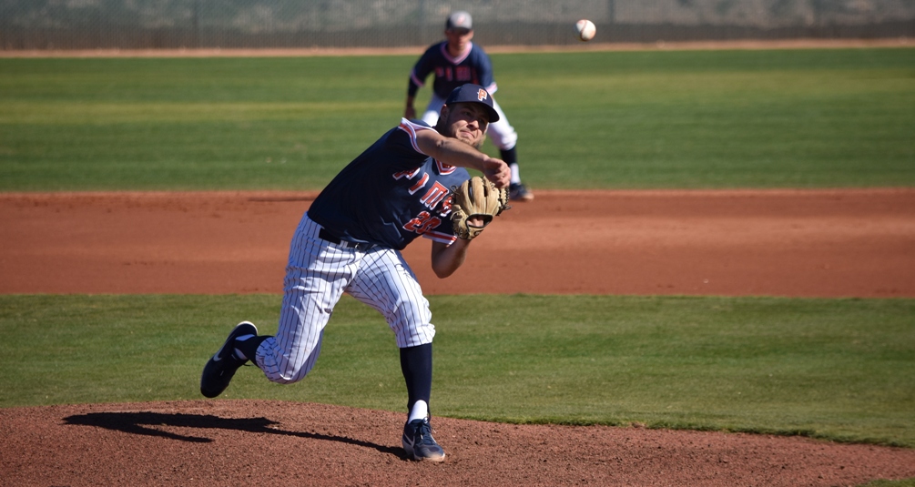 Sophomore pitcher Hayden Udall (Campo Verde HS) was selected ACCAC Division I Pitcher of the Week on Tuesday. He threw a complete-game giving up one run (one earned) on seven hits with seven strikeouts and no walks in Pima's 6-1 win over Chandler-Gilbert Community College. He is 7-3 with a 2.61 ERA this season. Photo by Ben Carbajal