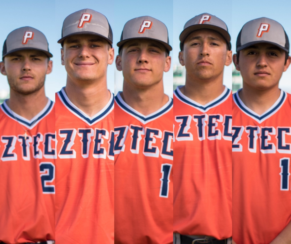 Five Aztecs baseball players were selected to the All-ACCAC/All-Region teams. Phillip Sikes and Cole Cummings were named to the first team while Austin Bryan, Enrique Porchas and Javier Nava earned second team honors. This is the most amount of players Pima has produced on the All-ACCAC/All-Region teams in at least 20 years. Photos by Danielle Main