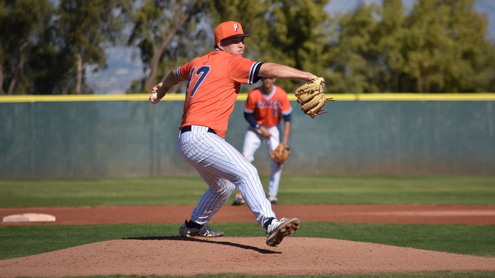 Freshman John Dormanen (Ironwood Ridge HS) threw a complete-game shutout giving up five hits with three strikeouts and two walks as the Aztecs baseball team beat Douglas College 3-0 and 8-5 to earn the non-conference sweep. The Aztecs improved to 18-7 on the season. Photo by Ben Carbajal