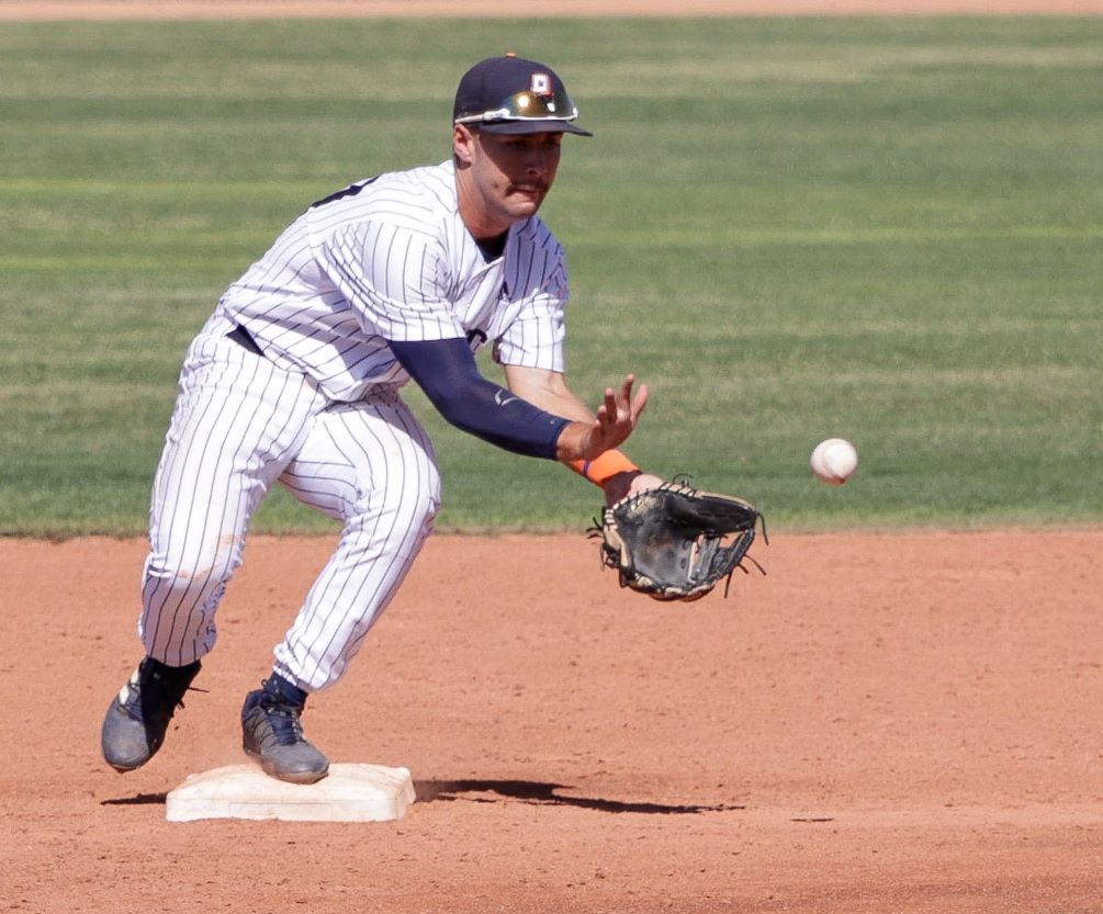 Sophomore Braedon Mondeau (Cienega HS) hit an RBI triple as part of the six-run rally in the 9th inning but the Aztecs baseball team fell short in their comback bid falling to Arizona Western College 10-6 in Game 2 of the bgest-of-3 NJCAA Region I, Division I Championship series. The deciding Game 3 is on Saturday at the West Campus Aztec Field. First pitch is at noon. Photo by Stephanie van Latum