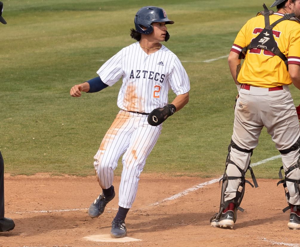 Sophomore Gage Mestas finished 3 for 9 with four RBIs and three runs scored as the Aztecs baseball team split with South Mountain Community College; winning 6-4 and falling 10-4. The Aztecs are 40-14 overall and 25-11 in ACCAC conference play. They close the regular season on Saturday at Eastern Arizona College. Photo by Stephanie van Latum