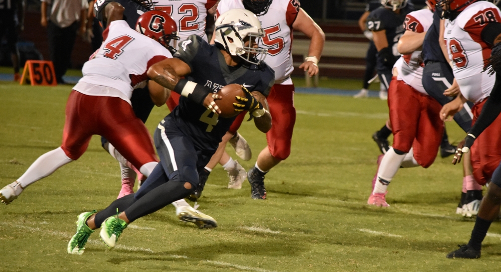 Sophomore Derik Hall (Sahuaro HS) was selected WSFL Defensive Player of the Week. He recorded 12 tackles (nine solo) with two tackles-for-loss for six yards and one pass break-up in Pima's 21-13 win over Air Force Prep. Photo by Ben Carbajal