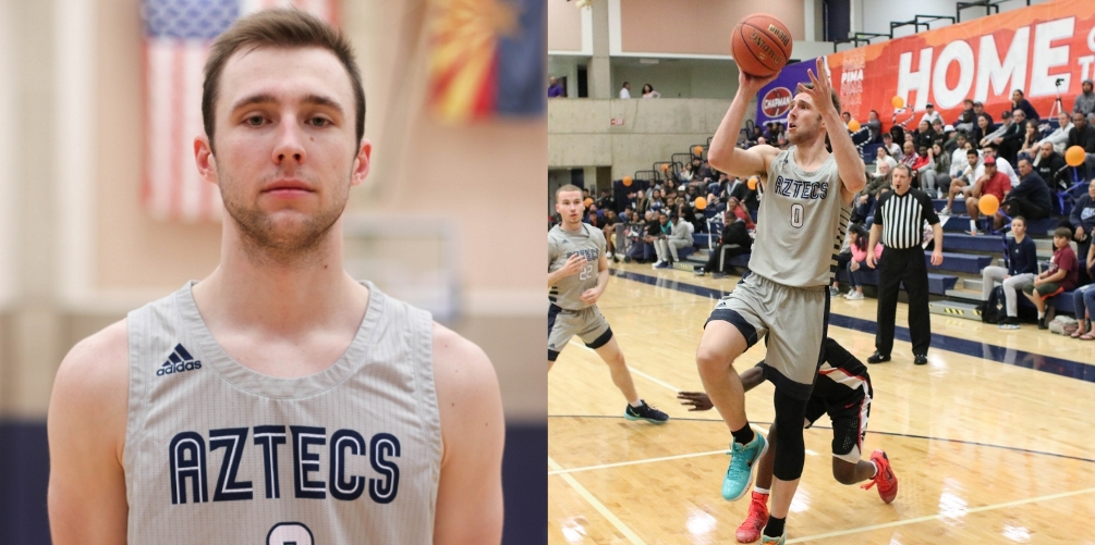 Freshman guard Jake Lieppert (Saguaro HS) was named third team NJCAA Division II All-American. He became the fifth Aztec men's basketball player to earn NJCAA All-American status under coach Brian Peabody. He averaged 23.7 points per game. Photos by Stephanie Van Latum