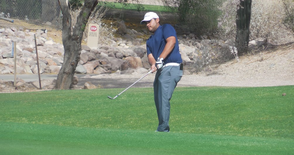 Sophomore Diego Cueva-Schraidt tied for 17th place with a two-day total of 147 (70-77) as the Aztecs men's golf team opened the season with a fifth place finish at the Mesa Invitational. Photo by Raymond Suarez/2018