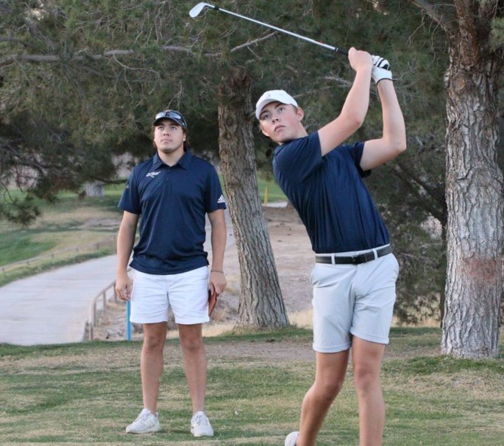 Freshman Max Krueger (Salpointe Catholic HS) earned second place in the individual standings for the second straight tournament as he finished the Eastern Arizona College Invitational with a 3-under par 141 (71-70). He finished 1-stroke behind the leader. The Aztecs took fifth place in the team standings with a 597 (296-301). Photo by Stephanie van Latum
