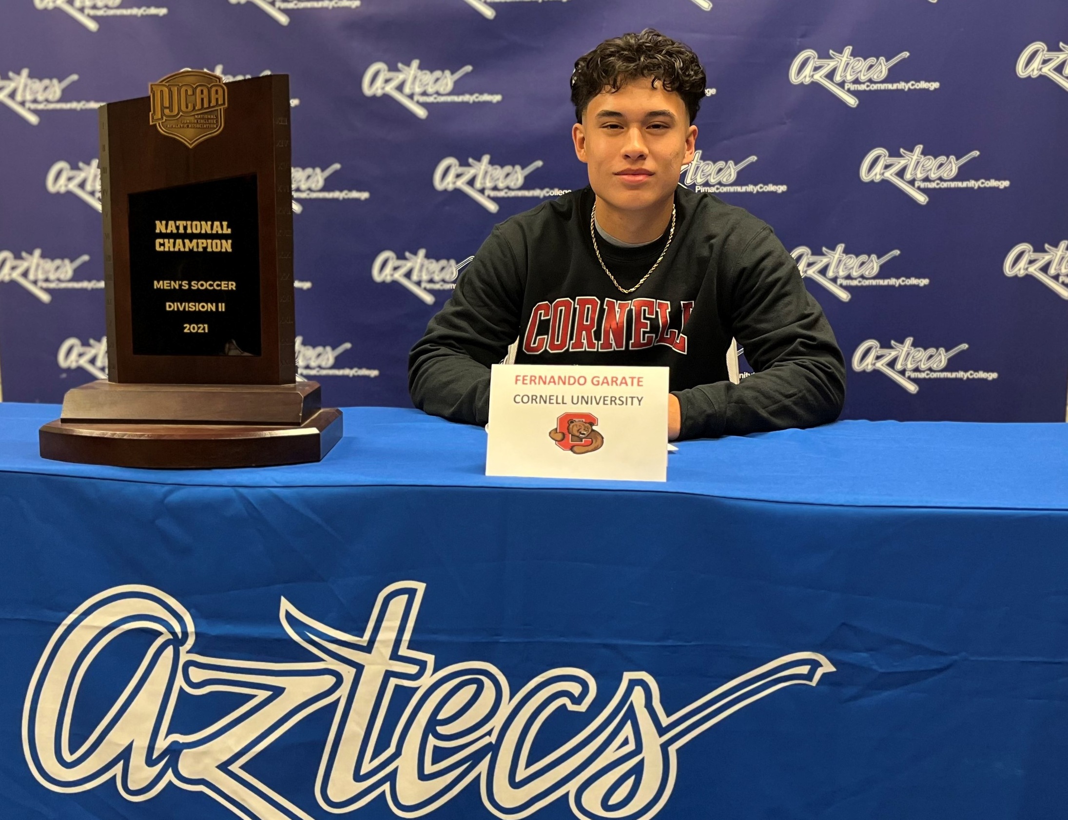 Aztecs Men's Soccer sophomore defender Fernando Garate (Salpointe Catholic HS) will continue his education and collegiate career at Ivy League's Cornell University in Ithaca, New York. Garate was part of Pima's NJCAA Division II National Championship team. Photo by Raymond Suarez