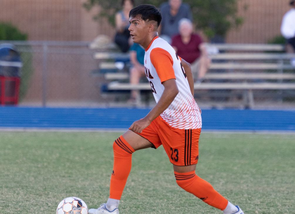 Sophomore Cristian Gutierrez had a goal and an assist but the No. 5 seeded Aztecs men's soccer team fell to No. 4 Morton College 3-2 in the final day of Pool D play. The Aztecs close out the season at 10-4-3 overall. Photo by Stephanie van Latum