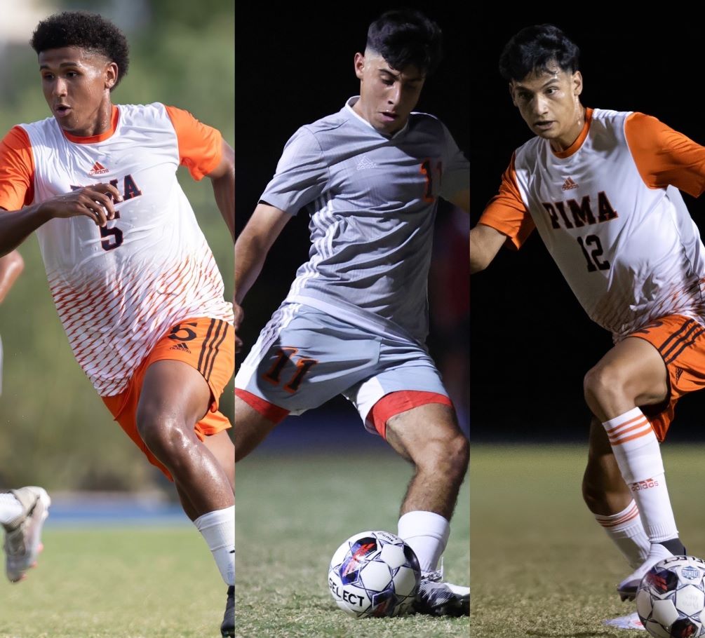 The Aztecs Men's Soccer team produced three for the NJCAA All-Americans list. Sophomore D'Andre Pickett became a two-time First Team NJCAA Division II All-American while sophomores Brandon Sanchez (Canyon del Oro HS) and Ismael Ruiz (Tucson Magnet HS) were selected to the Third Team. Photos by Stephanie van Latum