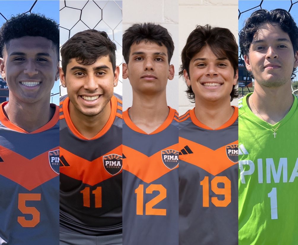 The Aztecs got five players on the All-ACCAC/Region I teams. Sophomore D'Andre Pickett (Tucson Magnet HS) was named ACCAC/Region I, Division II Player of the Year. Sophomores Brandon Sanchez (Canyon del Oro HS) and Ismael Ruiz (Tucson Magnet HS) were named to the first team while sophomores Frank Castro (Prescott HS) and Jose Carlos Ortiz (Barca Academy) were selected to the second team. Photos by Stephanie van Latum