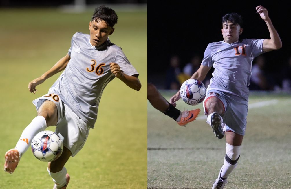 Freshman Eythan Mancilla (Sunnyside HS) put the Aztecs ahead for good with his goal in the 82nd minute while sophomore Brandon Sanchez (Canyon del Oro HS) tied it up with a penalty kick in the first half as No. 4 ranked Aztecs Men's Soccer upset No. 2 Phoenix College 3-1 to close out the regular season. The Aztecs finished 16-1 overall and 15-1 in ACCAC conference play. They will be the No. 2 seed in the Region I, Division II Tournament. Photos by Stephanie van Latum